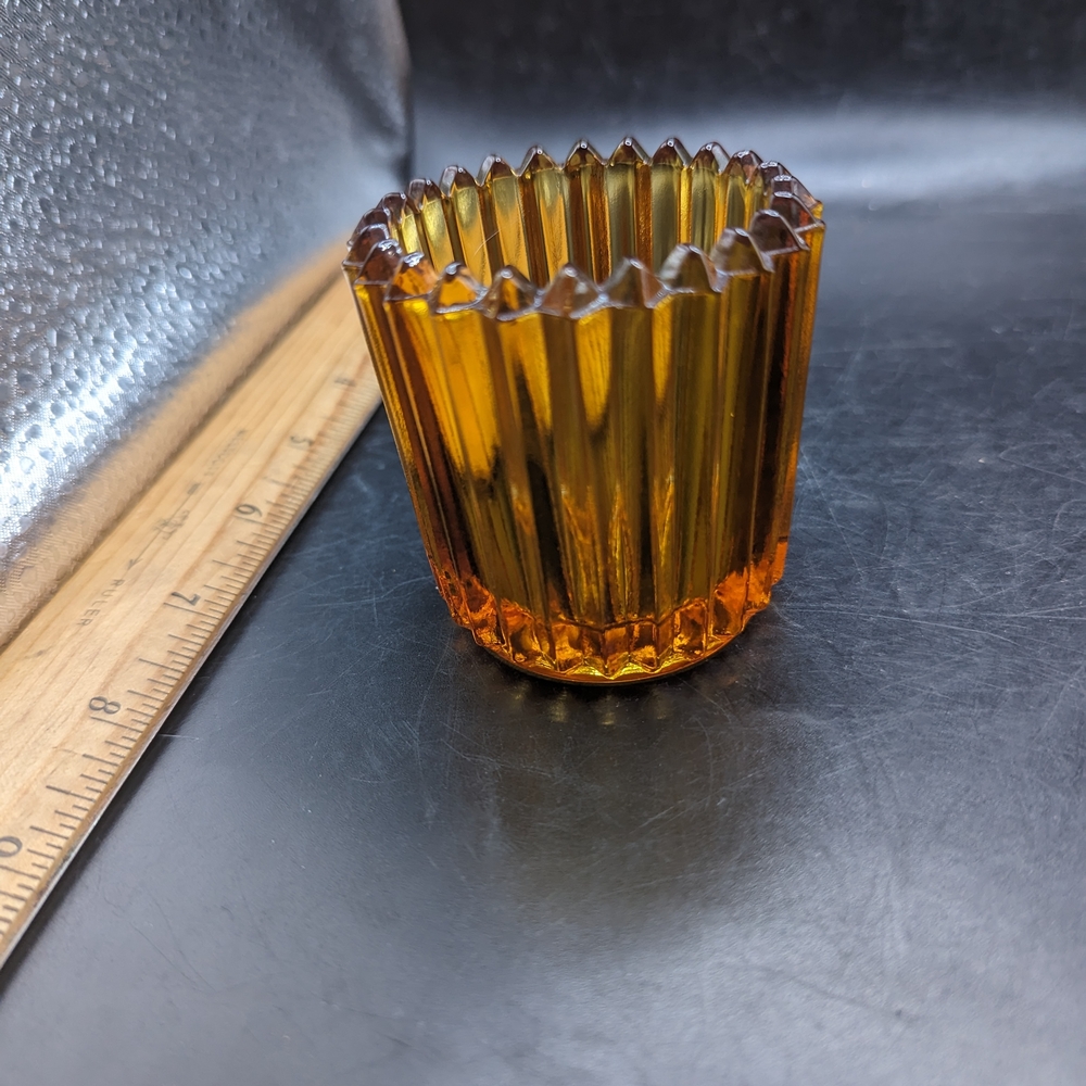 Vintage Amber Glass Candle Holders Set - Picture 3 of 10